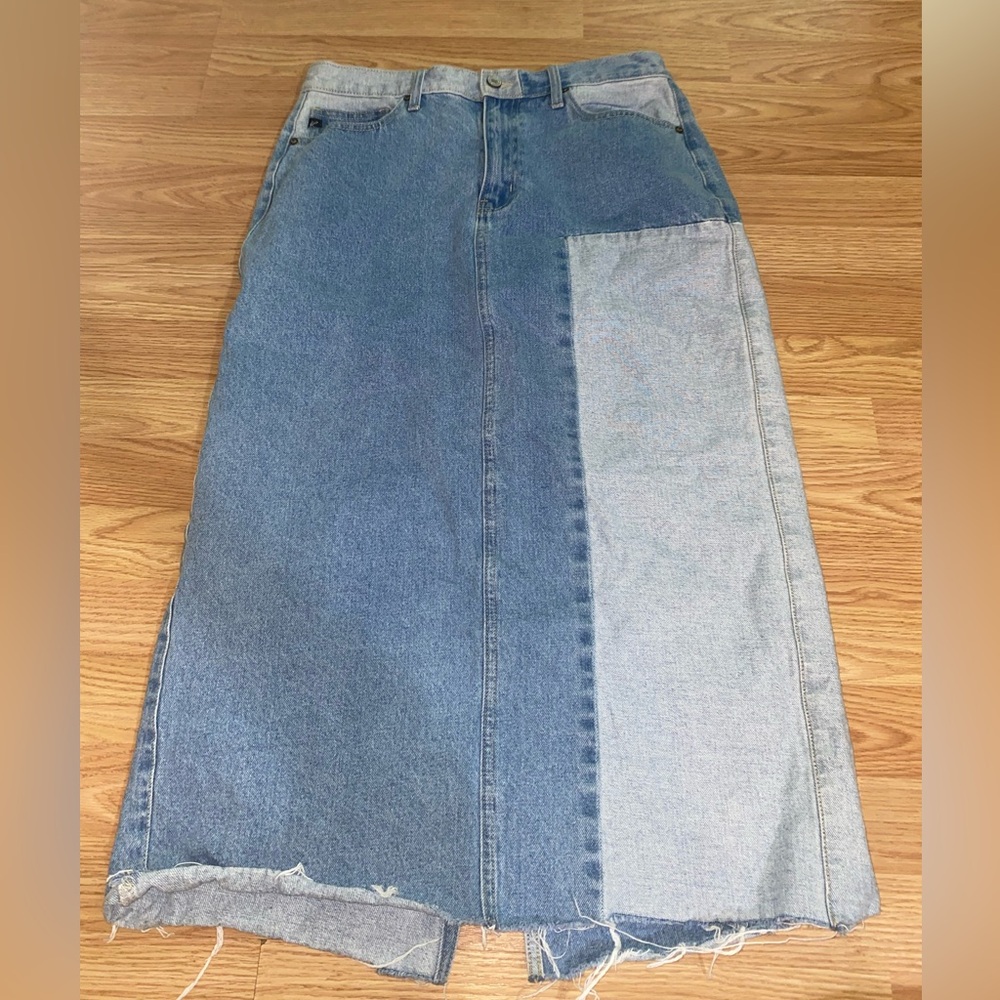 Denim Maxi Skirt - Blue and Gray
